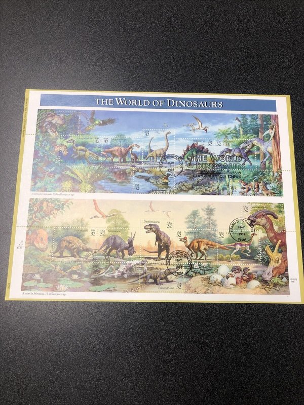 USPS  FDC 3136 The World Of Dinosaurs Souvenir Sheet 1997 First Day Of Issue