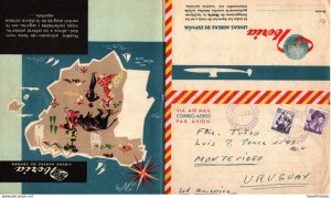 1962 Iberia illustrated airmail letter on board Linate Airport to Uruguay map...