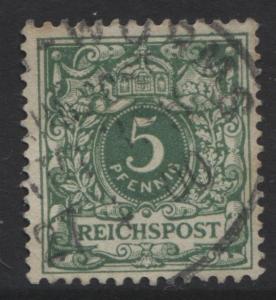 GERMANY. -Scott 47 - Definitives -1889 -Used - Blue Green -Single 5pf Stamp1