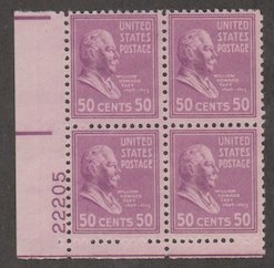 U.S. Scott #831 Taft Stamp - Mint NH Plate Block