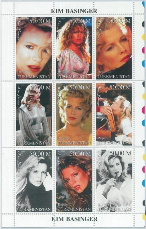 1941 - TURKMENISTAN, 1999 MINIATURE SHEET: Kim Basinger, Cinema, Hollywood