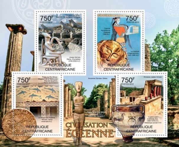 CENTRAFRICAINE 2012 SHEET AEGEAN CIVILIZATION