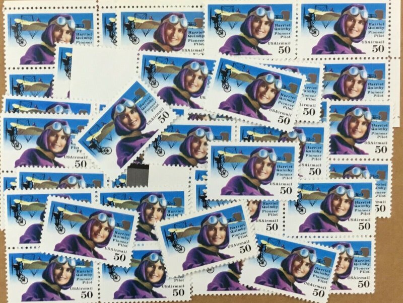 C-128   Harriet Quimby Pioneer Pilot   100  MNH 50¢ stamps    FV $50.00    1991