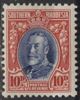 Southern Rhodesia 25 (mnh, small spot on back) 10p George V, car & ultra (1931)