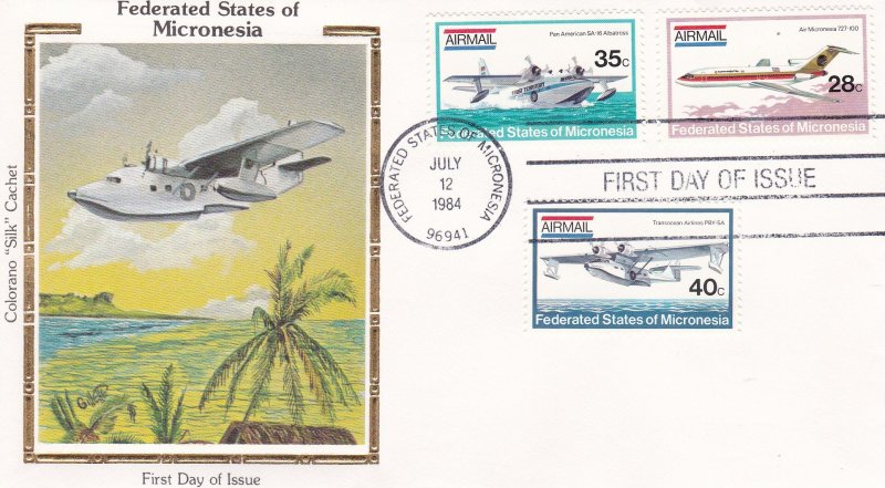 Micronesia # C1-3, Aircraft, Colorano Silk First Day Cover