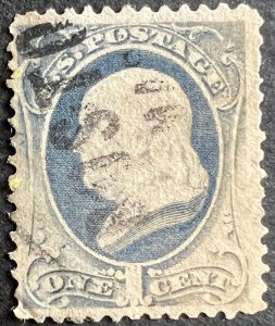 Scott#: 145 - Benjamin Franklin, w/o Grill 1¢ 1870 used single stamp - Lot 8