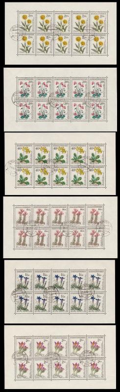 ✔️ CZECHOSLOVAKIA 1960 FLORA FLOWERS MINISHEET- MI. 1234/1239 (o) USED [CSB4A]