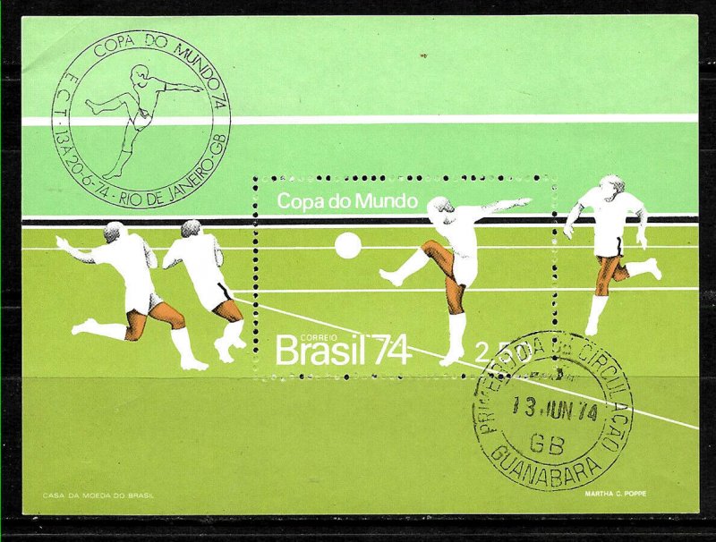 #1049 BRASIL BRAZIL1974 SPORTS FOOTBALL SOCCER S/SHEET YV BL 33 FIRST DAY