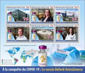 TOGO - 2021 - Oxford Astrazeneca Vaccine - Perf 6v Sheet - Mint Never Hinged