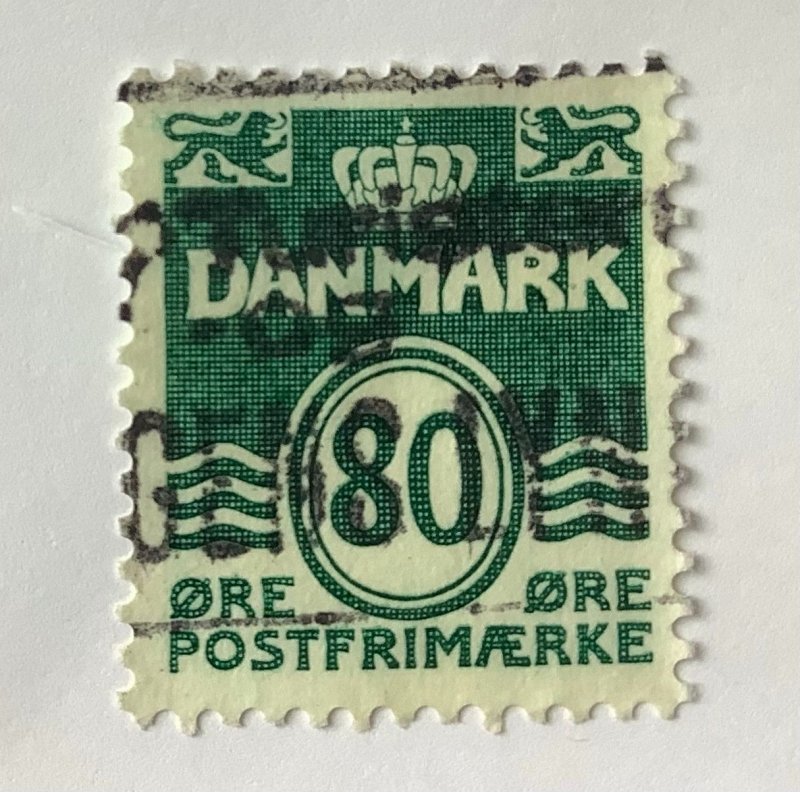 Denmark  1979 Scott 629 used - 80o,  Water Waves lines & Numeral