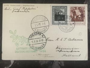 1933 Lichtenstein Graf Zeppelin LZ 127 Postcard cover to Holland Germany Flight