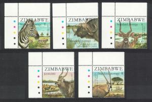 Zimbabwe Zebra Buffalo Antelopes Wild Animals 5v Top Left Corners with margins