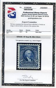 US SCOTT #479 MINT-XF-SUP-OG-NH GRADED 95 W/ PSE PF CERT SMQ $1,500 (9/16/24 GP)