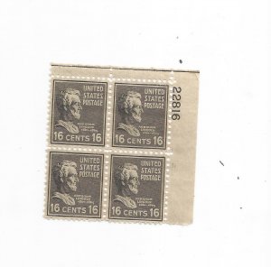 US SCOTT# 821, PLATE BLOCK OF 4, MNH, OG