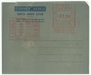 Spain #26a Aerogramme 01.50p+02.50p Postage Stamp Cover Europe Airmail Mint