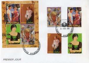 Somalia 2003 Princess Diana Paintings Set + Sheetlet Perforated FDC