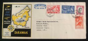 1957 Kuching Sarawak First Flight Cover To London England Malayan Airways