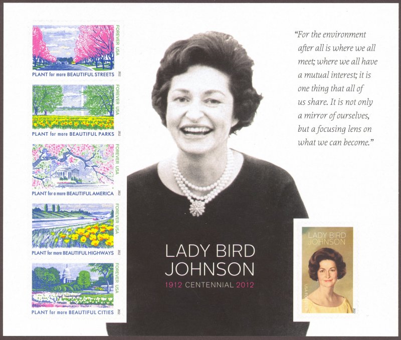 USA #4716 MNH Lady Bird Johnson   Pane of 6 (FV $2.70/3.60)