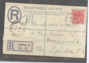 Sierra Leone  1911 Ed VII 2d reg env, flap tear front & rear, used in Liverpool?