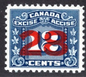 van Dam FX134, 28 on 12c blue, MLH, red overprint on Three Leaf Excise Canada