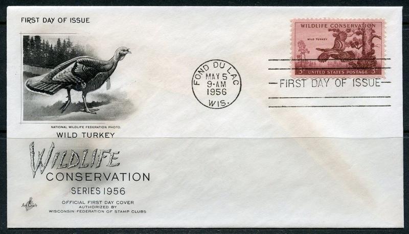 UNITED STATES 1956 WILDLIFE  CONSERVATION  ON ARTCRAFT  FIRST DAY COVER 