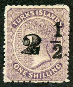 Turks Caicos SG37 1881 2 1/2d on 1s lilac type 24 surch from setting 8 (pos 12)