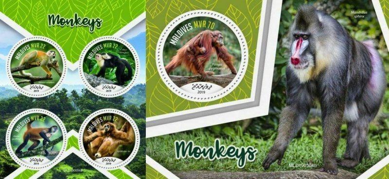 Z08 MLD190304ab MALDIVES 2019 Monkeys MNH ** Postfrisch