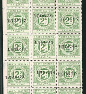 GB NER RAILWAY QV Letter Stamp 2d NORTH EASTERN (1900) BLOCK FIFTEEN Mint ZR123