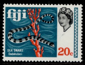 FIJI QEII SG401, 20c turquoise, black & rosine, M MINT.