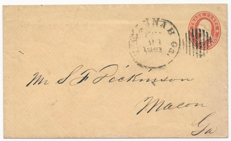 CSA Cover US Star Die Postal Stationery Used in Savannah, GA Feb 21, 1861 VF