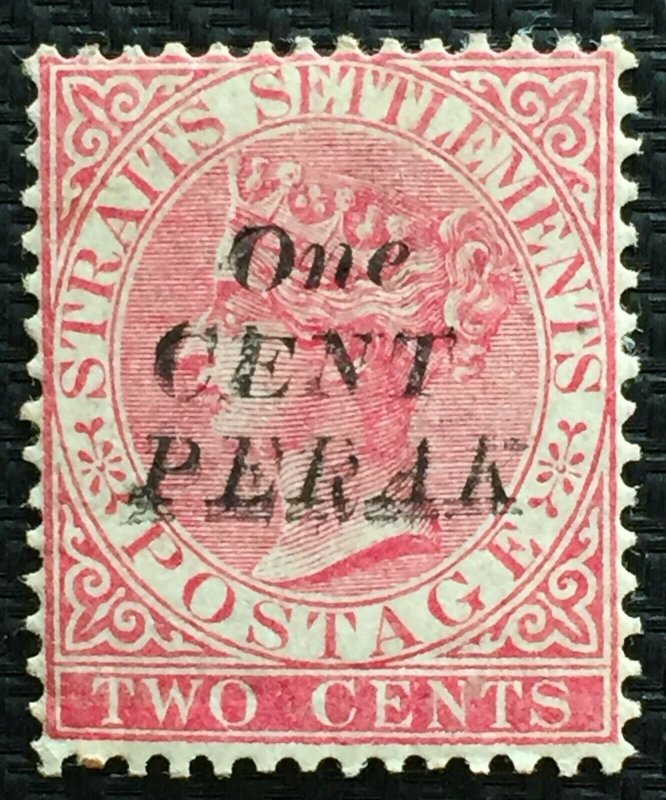 MALAYA PERAK DOUBLE OVERPRINT Straits Settlements QV 1c on 2c MH SG#29 M2927