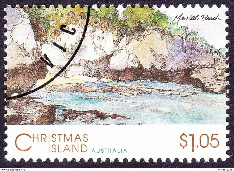 CHRISTMAS ISLAND 1993 QEII $1.05 Scenic Views Merrial Beach SG380 FU