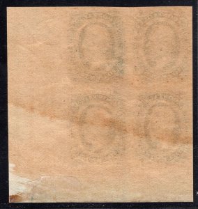 MOMEN: US CSA #11d GREEN IMPERF CORNER BLOCK MINT OG NH VF CSA CERT LOT #90066