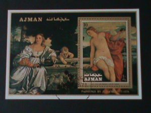 ​AJMAN- FAMOUS NUDE ARTS PAINTING-BY TIZIANO- IMPERF-CTO-S/S--FANCY CANCEL