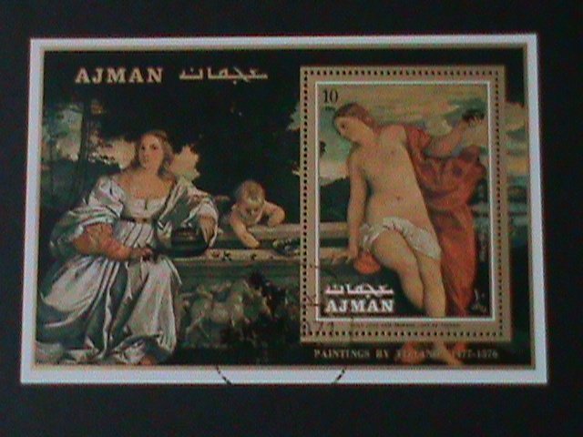 ​AJMAN- FAMOUS NUDE ARTS PAINTING-BY TIZIANO- IMPERF-CTO-S/S--FANCY CANCEL