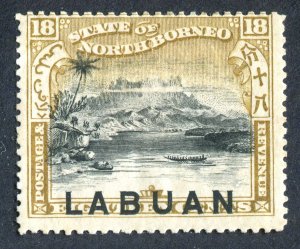 Labuan 1897. 18c black olive & bistre. P14.5-15. MH. SG99a.