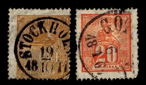 1862-69 SWEDEN #13 & 16 LION & ARMS - USED - FINE & VF - CV$28.00 (ESP#2077)