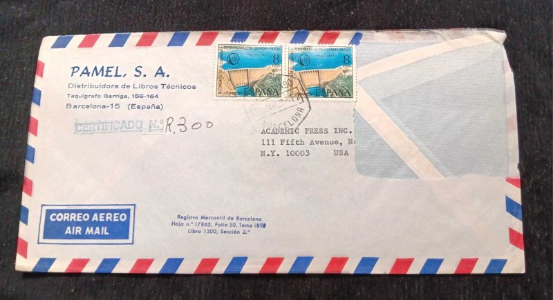 C) 1974, SPAIN, AIR MAIL, COVER SENT TO THE UNITED STATES, DOUBLE STAMPED