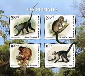 DJIBUTI - 2023 - Primates - Perf 4v Sheet - Mint Never Hinged