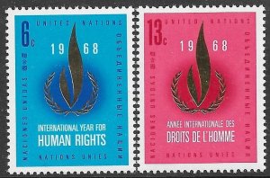 UNITED NATIONS NEW YORK 1968 HUMAN RIGHTS Set Sc 190-191 MNH