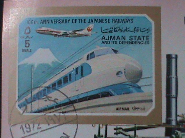 ​AJMAN-AIRMAIL-1972-CENTENARY OF JAPANESE RAILWAYS- CTO- S/S FANCY CANCEL-VF