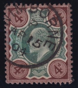 Great Britain S.G. 236 (1902) 4d green & chocolate King Edward VII XF Used CDS