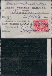 KEVII 1d on Great Western Railway Receipt