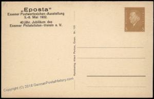 Germany 1932 Essen Stamp Show Private GSK Hafen View Postal Card Cover 68542