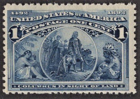 US 230 MNH F 1 Cent Columbian Exposition Blue CV $14