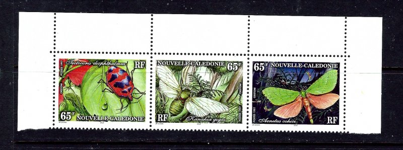 New Caledonia 761 MNH 1997 insects strip of 3 (been folded)