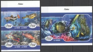 HM1588 2018 SIERRA LEONE FISHES MARINE LIFE FAUNA #9245-8+BL1378 MNH