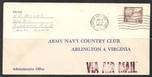 CANAL ZONE 1958 6c Airmail Sc C22 on ARMY NAVY COUNTRY CLUB Cover w ALBROOK BASE