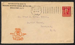 SCOTT #319 STAMP MOORE-SCHAFER SHOE CO BROCKPORT NEW YORK ADVERTISING COVER 1906