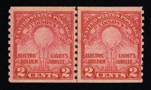 GENUINE SCOTT #656 VF MINT OG NH COIL LINE PAIR 1929 CARMINE EDISON  ESTATE SALE